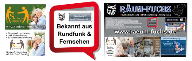 Diverse Schilder für ein Umzugsunternehmen / Entrümpelungsunternehmen (Räum Fuchs)