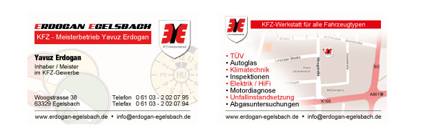 Visitenkarten für KFZ Erdogan in Egelsbach